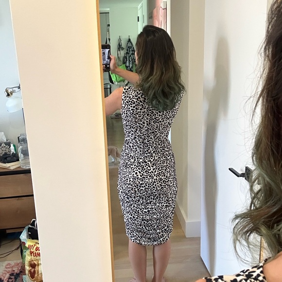 EUC Norma Kamali Tara Leopard-print Ruched Midi Dress - Picture 5 of 10